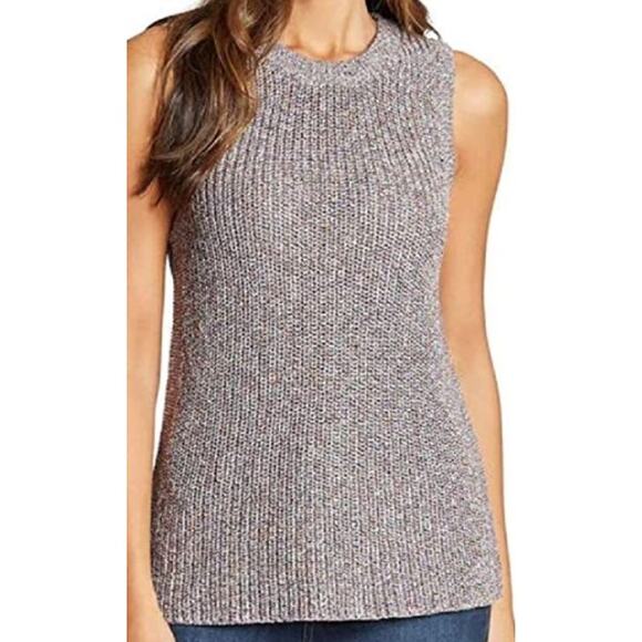 Anthropologie Ella Moss Junior Mood Indigo Rainbow Sleeveless Knit Sweater, Sz M - Picture 1 of 8